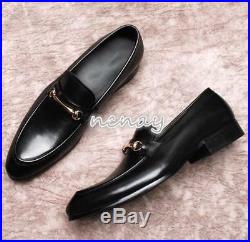 Men British Genuine Leather Slip On Loafer Metal Decor Vintage Dress Party Shoes