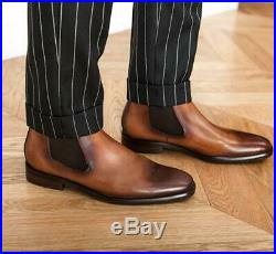Men Dress Formal Genuine Cow Leather Chelsea Boots Shoes Slip on Vintage British