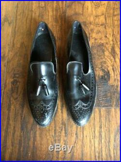 Men's Black Full Brogue Wing Tip Loafer Tassels Slip On Vintage Leather Shoes