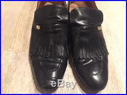 Men's YSL Loafers Vintage Saint Laurent Slip On Shoes Fringe Black Dress Shoe 10
