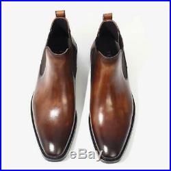 Mens Ankle Chelsea Boot Vintage Slip On Pointy Toe Leather Dress Office Shoes Sz