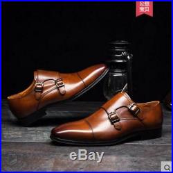 Mens Business Shoes PU Leather Slip On Buckle Vintage Pointed Toe Shoes Sz Ths01