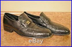 Mens Size 10.5c Vintage Footjoy Lizard Skin Black Leather Slip-on Loafers USA