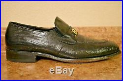 Mens Size 10.5c Vintage Footjoy Lizard Skin Black Leather Slip-on Loafers USA