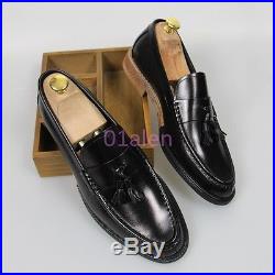 Mens Tassel Slip On Loafers Leather Flat Dress Vintage British Style Shoes Flats