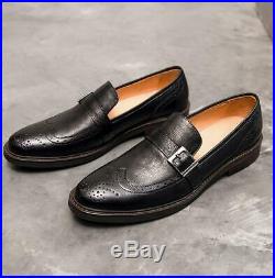 Mens Vintage Slip On Round Toe Leather Business Dress Work Carved Office Shoes