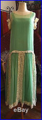 Mint Julep Vintage 1920s two piece dress gown lace and silk chemise slip dress
