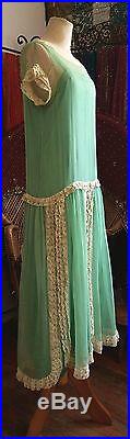 Mint Julep Vintage 1920s two piece dress gown lace and silk chemise slip dress