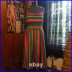 Modcloth 3X Plus Sz Vintage Rainbow Striped Padded Bust Halter Fit & Flare Dress