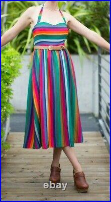 Modcloth 3X Plus Sz Vintage Rainbow Striped Padded Bust Halter Fit & Flare Dress