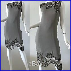 Moschino Couture Dress Metallic Silver Silk Lace Slip Party Dress Italian 44