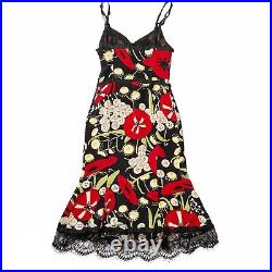 Moschino Silk Dress Slip Babydoll Vintage 90s Black Floral Lace Women Size 6
