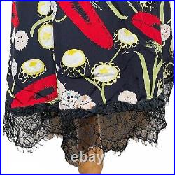 Moschino Silk Dress Slip Babydoll Vintage 90s Black Floral Lace Women Size 6