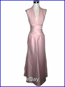 N292 TADASHI Vintage Designer Dress Size 6 Small Pink Satin Solid Slip Maxi