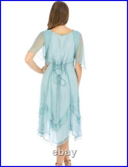 NATAYA TURQUOISE Blue Vintage Style DRESS S Gatsby 1920's Formal Romantic AL-241