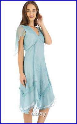 NATAYA TURQUOISE Blue Vintage Style DRESS S Gatsby 1920's Formal Romantic AL-241