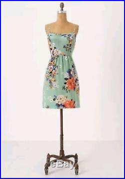 NEW Anthropologie 100% Silk Vintage Floral Print Verdant Slip Dress Green S 4