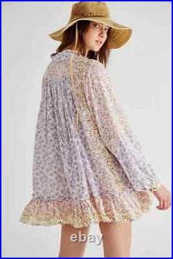 NEW FREE PEOPLE Light Vintage Floral Lost In You Ruffle Tunic Mini Dress Top M