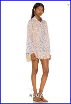 NEW FREE PEOPLE Light Vintage Floral Lost In You Ruffle Tunic Mini Dress Top M