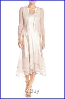 NEW KOMAROV Vintage Pink Beaded Charmeuse Chiffon 2pc Slip Dress + Jacket Set PS
