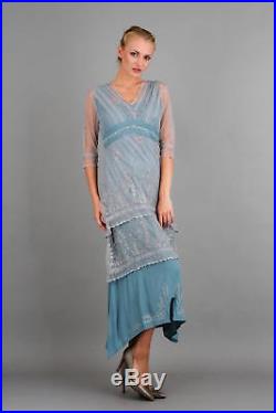 NEW NWT Nataya Plus Size Vintage Titanic Sun Rise Blue Lace Dress Slip Set 3X