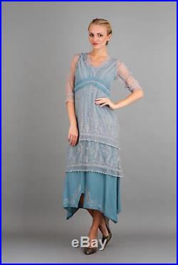 NEW NWT Nataya Plus Size Vintage Titanic Sun Rise Blue Lace Dress Slip Set 3X