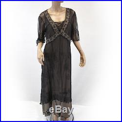 NEW NWT Nataya Plus Size Vintage Titanic Tea Party Black/Coco Dress Slip Set 2X