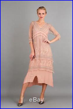NEW NWT Nataya Plus Size Vintage Titanic Tea Party Quartz Pink Dress Slip Set 2X