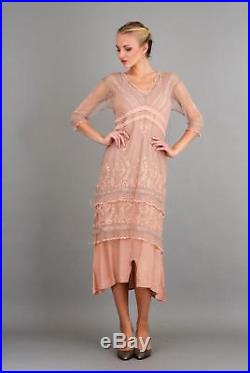 NEW NWT Nataya Plus Size Vintage Titanic Tea Party Quartz Pink Dress Slip Set 2X