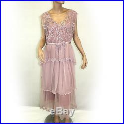 NEW NWT Nataya Plus Size Vintage Titanic Tea Party Rose Pink Dress Slip Set 1X
