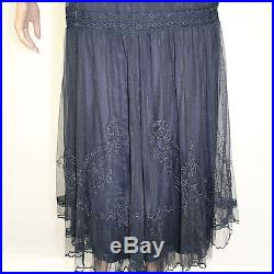 NEW NWT Nataya Vintage Romantic Gown Navy Blue Tulle Layered Dress & Slip Set XL