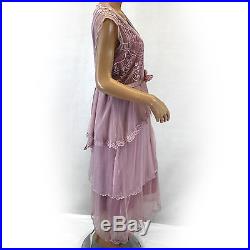 NEW NWT Nataya Vintage Titanic Tea Party Rose Pink Tiered Dress & Slip Set XL