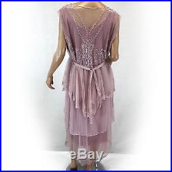 NEW NWT Nataya Vintage Titanic Tea Party Rose Pink Tiered Dress & Slip Set XL