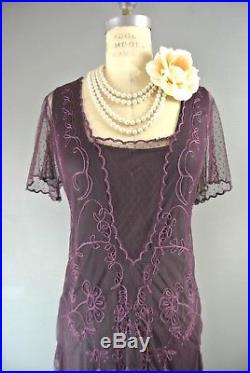 NEW Nataya L Vintage Titanic Eggplant Lace Tea Dress & Slip Set Formal Gatsby