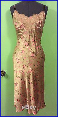 New Vintage Betsey Johnson Silk Cream Floral Print Cocktail Party Slip Dress 6