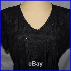 NEW Vintage Johnny Was Black Embroidered 100% Silk Eyelet Dress with Slip XL