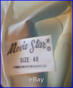 NOS 50s Frilly Movie Star sz 48 Beige Nylon Lace Crystal Pleat Slip Dress UNWORN