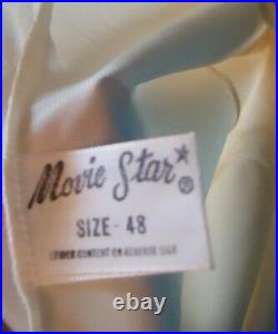NOS 50s Frilly Movie Star sz 48 Beige Nylon Lace Crystal Pleat Slip Dress UNWORN