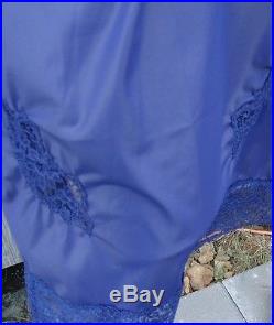 NOS VTG Navy Blue Nylon LACE Full Slip Dress Van Raalte Suavette Tissue 36 A