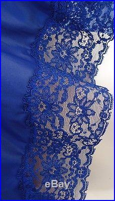 NOS VTG Navy Blue Nylon LACE Full Slip Dress Van Raalte Suavette Tissue 36 A