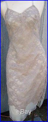 NOS VTG Taupe Champagne Double Layer Nylon Chiffon LACE Full Slip Dress 34A Zips