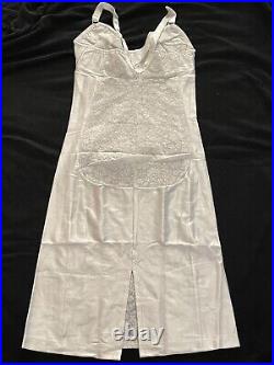 NOS Vtg 40C Tight SATIN Lace Bra Full Slip Dress Open Bottom Girdle Spandex XL