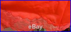 NOS Vtg 60s Movie Star Pinup Bright Red Nylon Elaborate Wide Lace Slip Dress 40