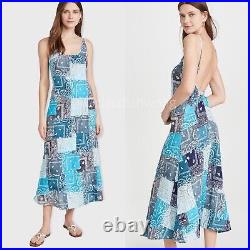 NWT $495 Free People RILEY VINTAGE Bandana Patchwork Blue Maxi Slip Dress XS