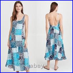 NWT $495 Free People RILEY VINTAGE Bandana Quilted Patchwork Blue Slip Dress XS