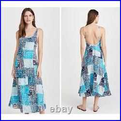 NWT $495 Free People RILEY VINTAGE Patchwork Bandana Blue Midi Slip Dress M