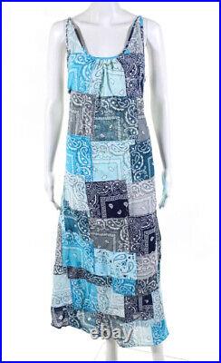 NWT $495 Free People RILEY VINTAGE Patchwork Bandana Blue Midi Slip Dress M