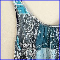 NWT $495 RILEY VINTAGE Patchwork Bandana Blue Backless Slip Dress XS Free People