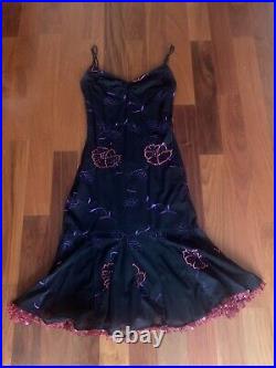 NWT Betsey Johnson Vintage 90s Y2K Embroidered Floral Sequin RARE Dress Size S