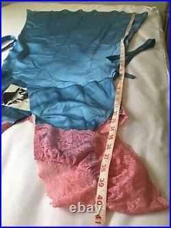 NWT Betsey Johnson vintage midi slip dress blue satin pink lace S/M